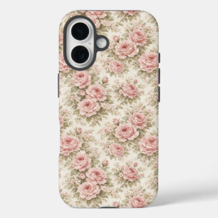 Elegante Vintage Roos Naadloos Bloemmotief iPhone 16 Hoesje
