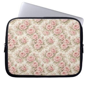 Elegante Vintage Roos Naadloos Bloemmotief Laptop Sleeve