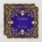 Elegante vintage Royal Blue Gouden Uitnodiging (Voorkant / Achterkant)