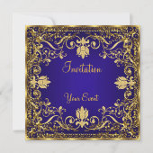 Elegante vintage Royal Blue Gouden Uitnodiging (Voorkant)