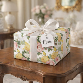 Elegante Vintage Roze Bloem Glanzende Trouwdag Cadeaupapier