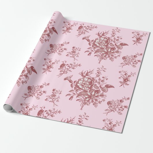 Elegante Vintage Roze Bloemen Cadeaupapier (Uitgerold)