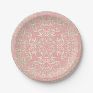 Elegante vintage, roze, bloemen, Victoriaans, Papieren Bordje
