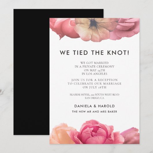 Elegante vintage roze huwelijksaankondiging kaart (Voorkant / Achterkant)