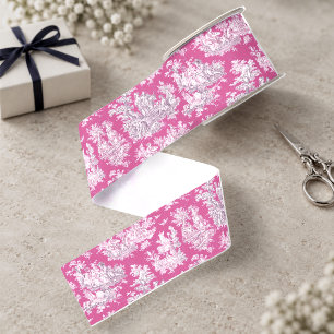 Elegante vintage roze magenta meer toile de jouy grosgrain lint