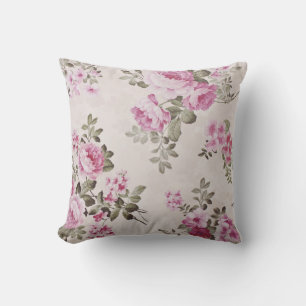 Elegante vintage roze roos kussen met bloemenprint