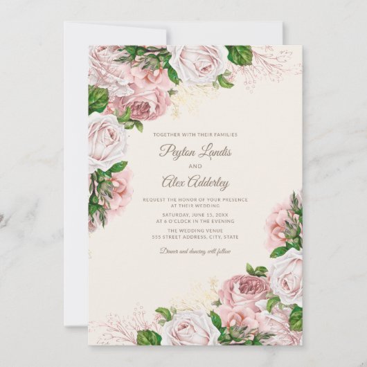 Elegante Vintage Roze Roze Bloemige Trouw Kaart (Voorkant)