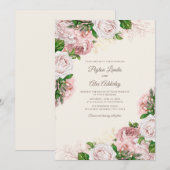 Elegante Vintage Roze Roze Bloemige Trouw Kaart (Voorkant / Achterkant)