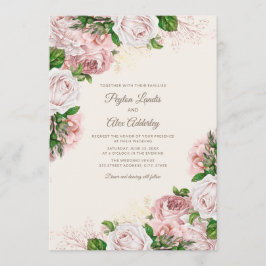 Elegante Vintage Roze Roze Bloemige Trouw Kaart