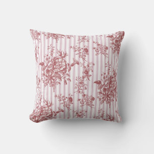 Elegante vintage roze roze bloemrijke strepen kussen