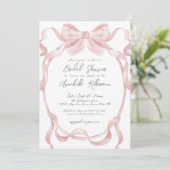 Elegante Vintage Roze Strik Bruidsdouche Kaart (Staand voorkant)
