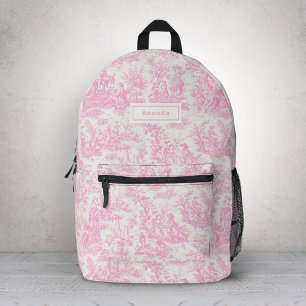 Elegante vintage roze Toile de Jouy monogram Bedrukte Rugzak