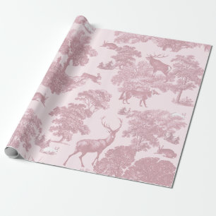 Elegante Vintage Roze Toile Herten Boslandschap Cadeaupapier