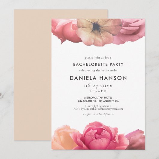 Elegante vintage roze vrijgezellenfeest kaart (Voorkant / Achterkant)