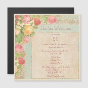 Elegante Vintage Rozen 21e Verjaardagsfeest Magnetische Uitnodiging