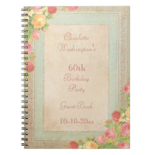 Elegante Vintage Rozen 60e Verjaardagsfeestje Notitieboek