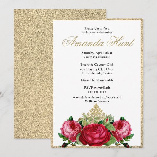 Elegante Vintage Rozen Bruidsfeest Kaart (Voorkant / Achterkant)