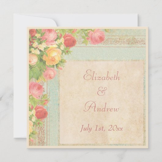 Elegante Vintage Rozen Bruiloft Kaart (Voorkant)