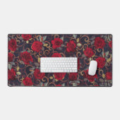 Elegante vintage rozen & damask patroon rood & zwa bureaumat (Keyboard & Muis)