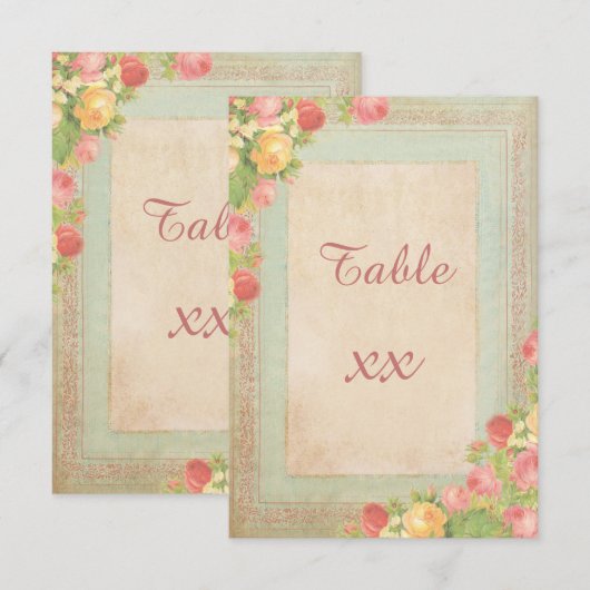 Elegante Vintage Rozen Huwelijk Tafelnummer (Voorkant / Achterkant)