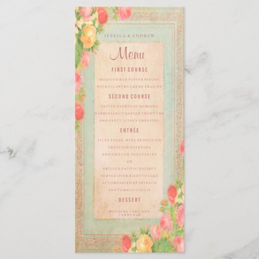 Elegante Vintage Rozen Huwelijksmenu Menu (Voorkant)