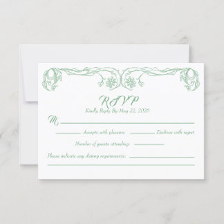 Elegante Vintage RSVP Kaart – Groene Roos Filigree