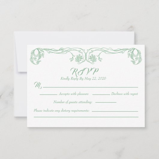 Elegante Vintage RSVP-kaart – Groene Roos Filigree Kaart (Voorkant)