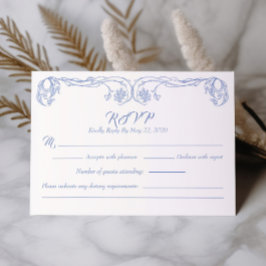 Elegante Vintage RSVP Kaart – Groene Roos Filigrei