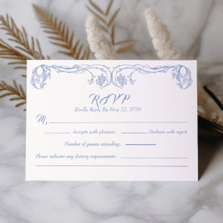 Elegante Vintage RSVP Kaart – Groene Roos Filigrei