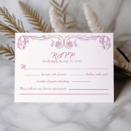 Elegante Vintage RSVP Kaart – Groene Roos Filigrei