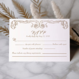 Elegante Vintage RSVP Kaart – Groene Roos Filigrei