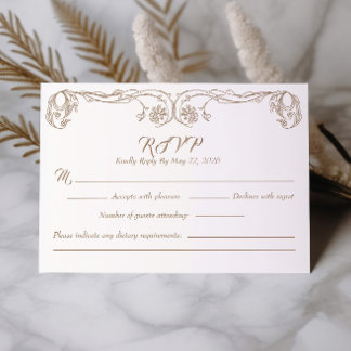 Elegante Vintage RSVP Kaart – Groene Roos Filigrei