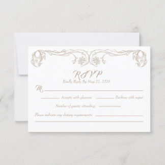 Elegante Vintage RSVP Kaart – Groene Roos Filigrei