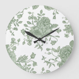 Elegante Vintage Saliegroen Franse Bloemen  Grote Klok