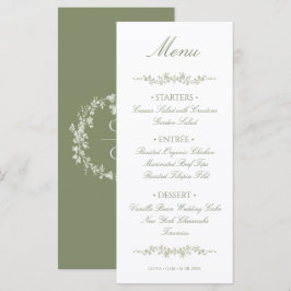 Elegante Vintage Saliegroene Franse Bloemige Bruil Menu