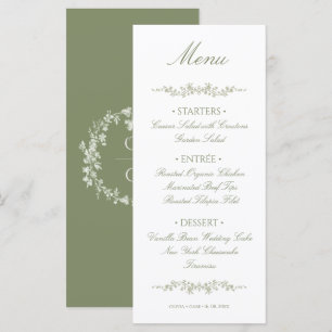 Elegante Vintage Saliegroene Franse Bloemige Bruil Menu