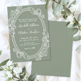 Elegante Vintage Saliegroene Trouwdag Kaart