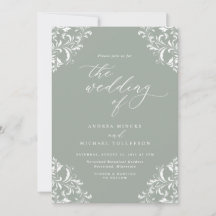 Elegante Vintage Saliegroene Trouwuitnodiging