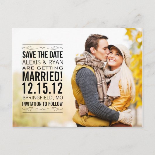 Elegante Vintage Save the Date Wedding Briefkaart (Voorkant)