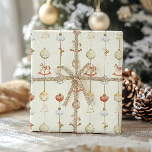Elegante Vintage Schommelpaard Kerst Cadeaupapier