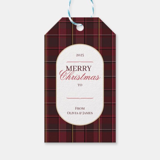 Elegante vintage Schotse ruit kerstcadeautag Cadeaulabel (Voorkant)