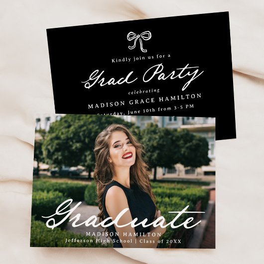 Elegante Vintage Script Foto Afstudeerfeest Kaart