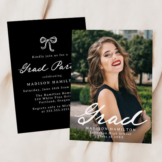 Elegante Vintage Script Foto Afstudeerfeest Kaart