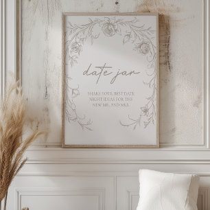 Elegante vintage sepia datum nacht idee bord poster