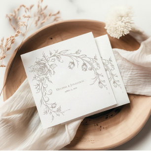 Elegante Vintage Sepia Huwelijksservetten Servet