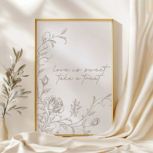 Elegante Vintage Sepia Trouwliefde is Zoete Gunste Poster