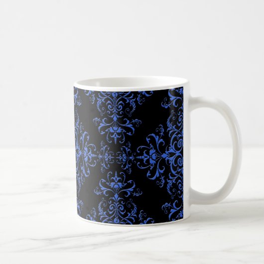 Elegante vintage stijl damast blauw zwart koffiemok (Rechts)