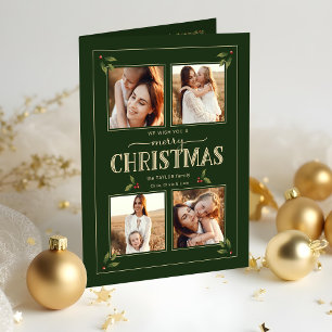 Elegante Vintage Stijl Prettig Kerstfeest 4-Foto Feestdagen Kaart