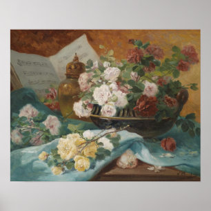 Elegante Vintage Stilleven Rozen Bloemschilderij Poster