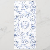 Elegante Vintage Stofblauw Bloemige Trouwdetails Menu (Achterkant)